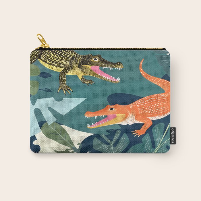 Three Crocodiles_Wildlife Jungle Animals Forest_Whimsical Scary Quirky Crocs_Eclectic Tropical Carry All Pouch Gallery Image 1