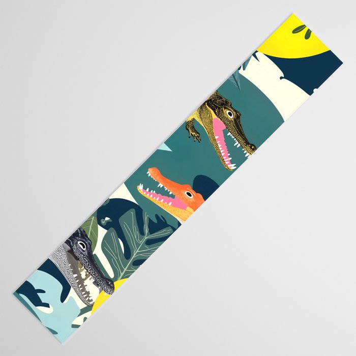 Three Crocodiles_Wildlife Jungle Animals Forest_Whimsical Scary Quirky Crocs_Eclectic Tropical Table Runner Gallery Image 3