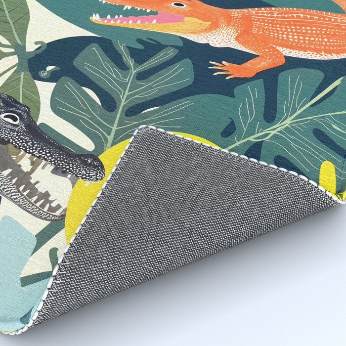 Three Crocodiles_Wildlife Jungle Animals Forest_Whimsical Scary Quirky Crocs_Eclectic Tropical Rug Gallery Image 4