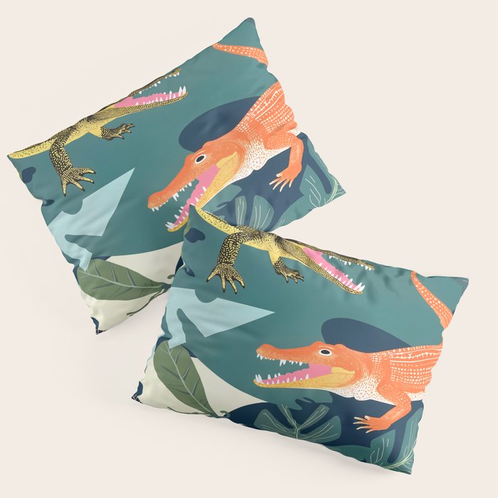 Three Crocodiles_Wildlife Jungle Animals Forest_Whimsical Scary Quirky Crocs_Eclectic Tropical Pillow Sham Gallery Image 3
