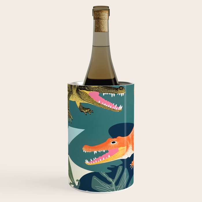 Three Crocodiles_Wildlife Jungle Animals Forest_Whimsical Scary Quirky Crocs_Eclectic Tropical Wine Chiller Gallery Image 1