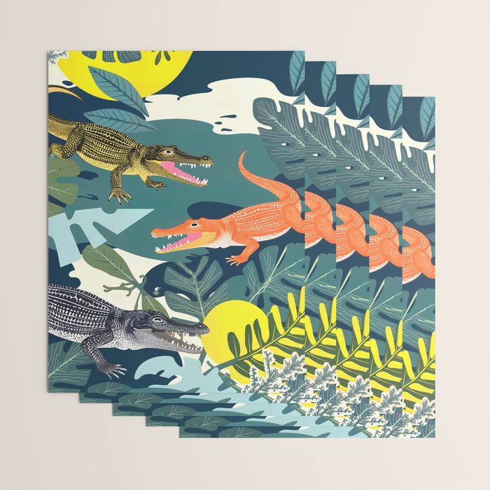 Three Crocodiles_Wildlife Jungle Animals Forest_Whimsical Scary Quirky Crocs_Eclectic Tropical Wrapping Paper Gallery Image 3
