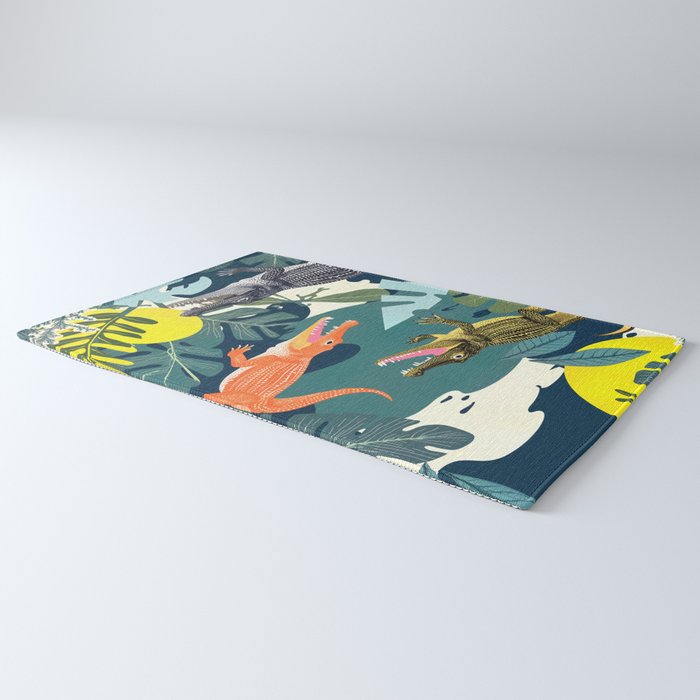 Three Crocodiles_Wildlife Jungle Animals Forest_Whimsical Scary Quirky Crocs_Eclectic Tropical Rug Gallery Image 3