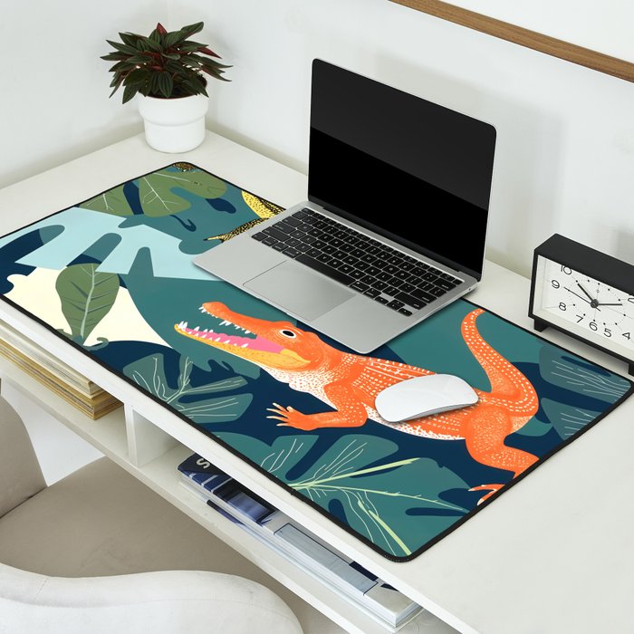 Three Crocodiles_Wildlife Jungle Animals Forest_Whimsical Scary Quirky Crocs_Eclectic Tropical Desk Mat Gallery Image 2