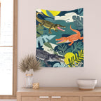 Three Crocodiles_Wildlife Jungle Animals Forest_Whimsical Scary Quirky Crocs_Eclectic Tropical Wall Tapestry Gallery Image 2