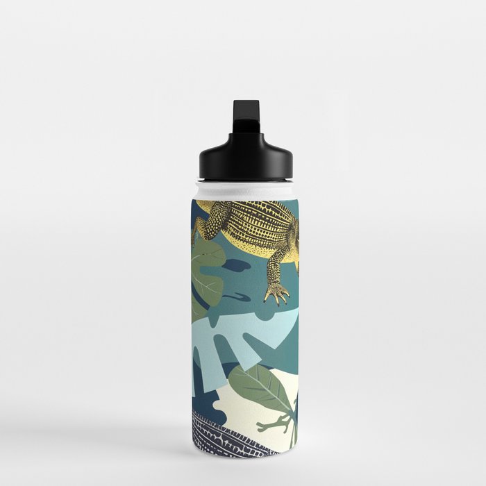 Three Crocodiles_Wildlife Jungle Animals Forest_Whimsical Scary Quirky Crocs_Eclectic Tropical Water Bottle Gallery Image 3