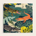 Three Crocodiles_Wildlife Jungle Animals Forest_Whimsical Scary Quirky Crocs_Eclectic Tropical Wood Wall Art Gallery Image 1