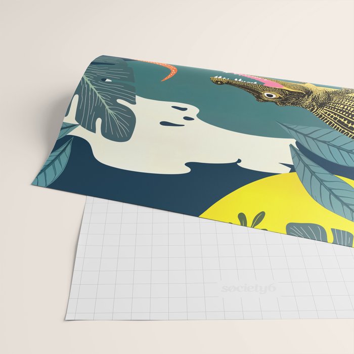 Three Crocodiles_Wildlife Jungle Animals Forest_Whimsical Scary Quirky Crocs_Eclectic Tropical Wrapping Paper Gallery Image 2