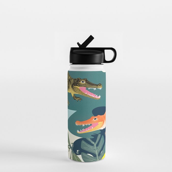 Three Crocodiles_Wildlife Jungle Animals Forest_Whimsical Scary Quirky Crocs_Eclectic Tropical Water Bottle Gallery Image 1