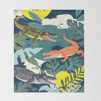 Three Crocodiles_Wildlife Jungle Animals Forest_Whimsical Scary Quirky Crocs_Eclectic Tropical Throw Blanket Gallery Image 2