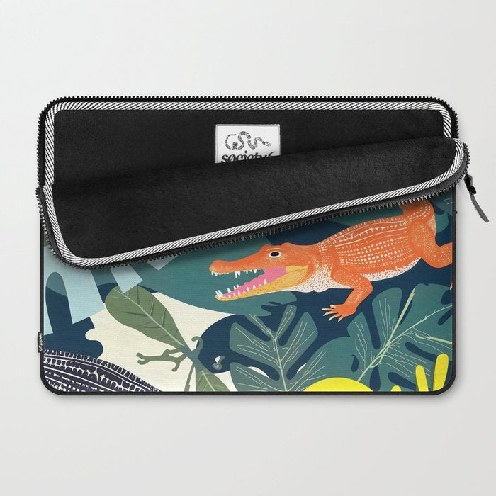 Three Crocodiles_Wildlife Jungle Animals Forest_Whimsical Scary Quirky Crocs_Eclectic Tropical Laptop Sleeve Gallery Image 2