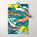 Three Crocodiles_Wildlife Jungle Animals Forest_Whimsical Scary Quirky Crocs_Eclectic Tropical Wrapping Paper Gallery Image 1