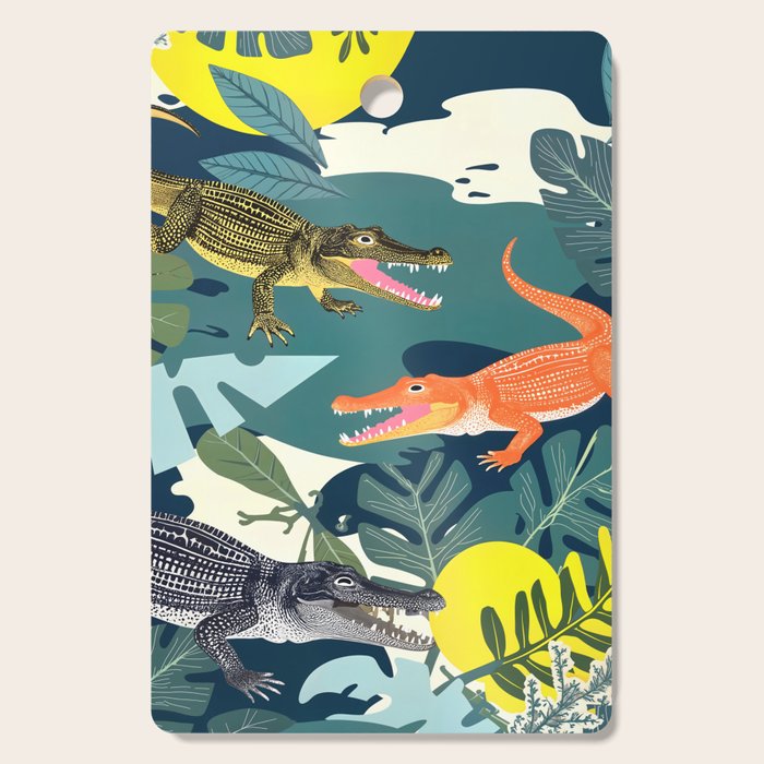 Three Crocodiles_Wildlife Jungle Animals Forest_Whimsical Scary Quirky Crocs_Eclectic Tropical Cutting Board Gallery Image 1