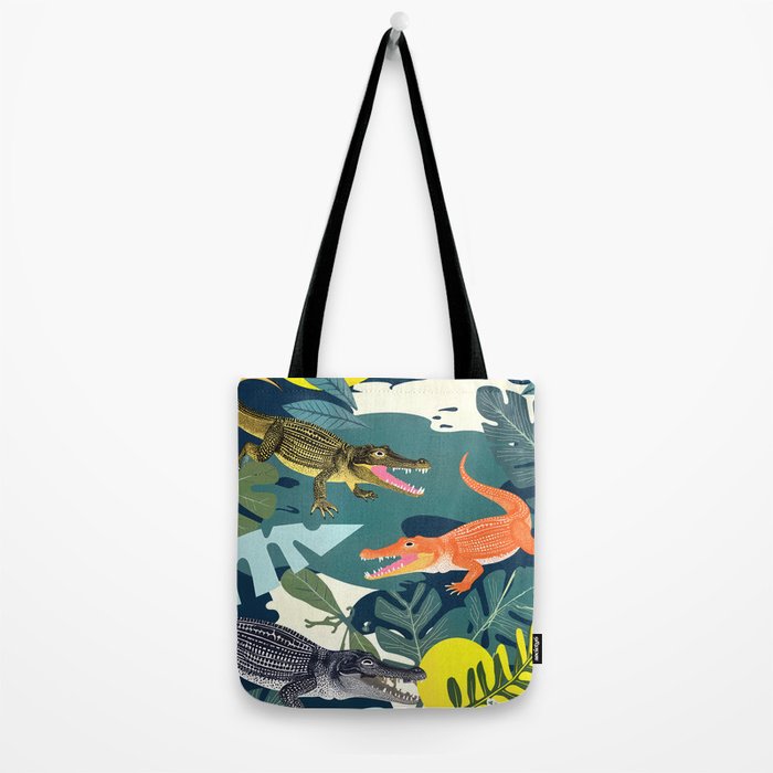 Three Crocodiles_Wildlife Jungle Animals Forest_Whimsical Scary Quirky Crocs_Eclectic Tropical Tote Bag Gallery Image 2