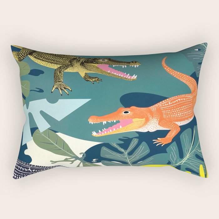 Three Crocodiles_Wildlife Jungle Animals Forest_Whimsical Scary Quirky Crocs_Eclectic Tropical Rectangular Pillow Gallery Image 2
