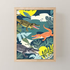 Three Crocodiles_Wildlife Jungle Animals Forest_Whimsical Scary Quirky Crocs_Eclectic Tropical Mini Art Print Gallery Image 1
