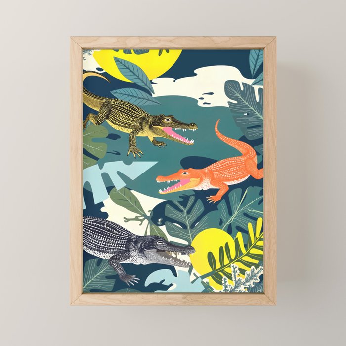 Three Crocodiles_Wildlife Jungle Animals Forest_Whimsical Scary Quirky Crocs_Eclectic Tropical Mini Art Print Gallery Image 1