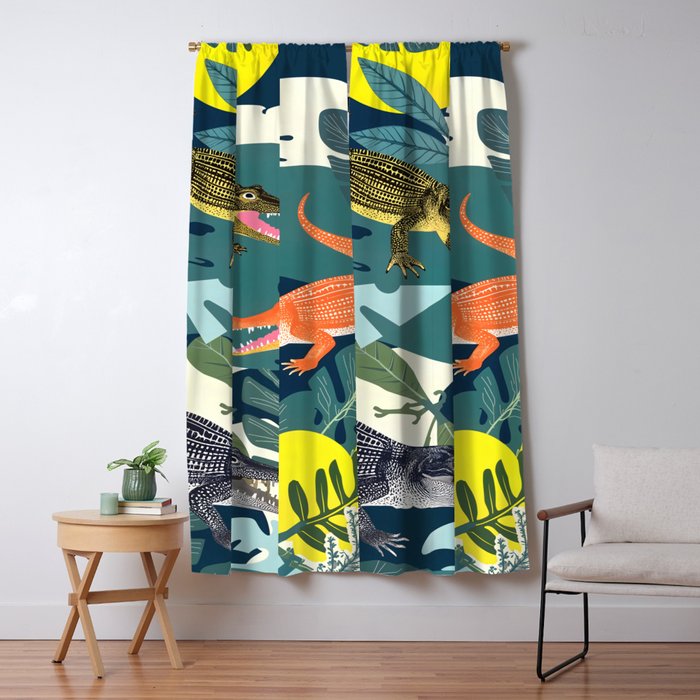 Three Crocodiles_Wildlife Jungle Animals Forest_Whimsical Scary Quirky Crocs_Eclectic Tropical Window Curtain Gallery Image 5