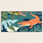 Three Crocodiles_Wildlife Jungle Animals Forest_Whimsical Scary Quirky Crocs_Eclectic Tropical Desk Mat Gallery Image 3