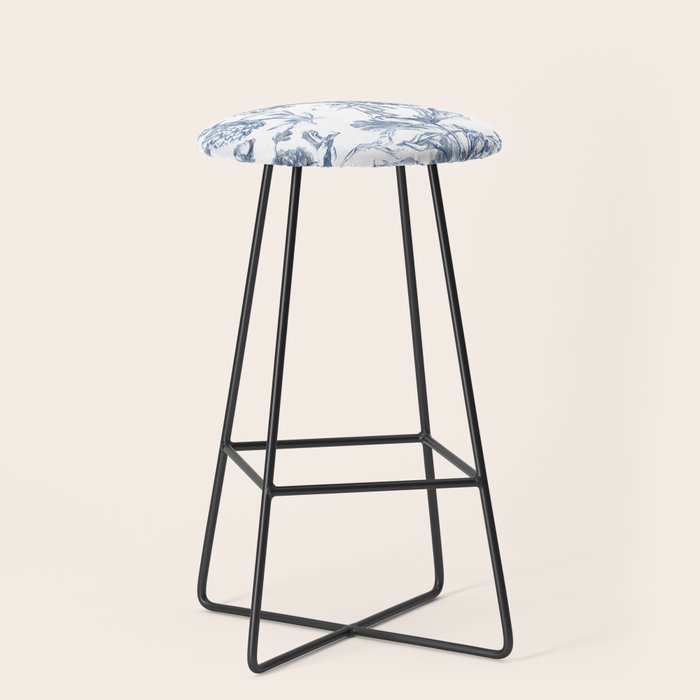 Floral Toile, Blue with White Background Stool Gallery Image 1