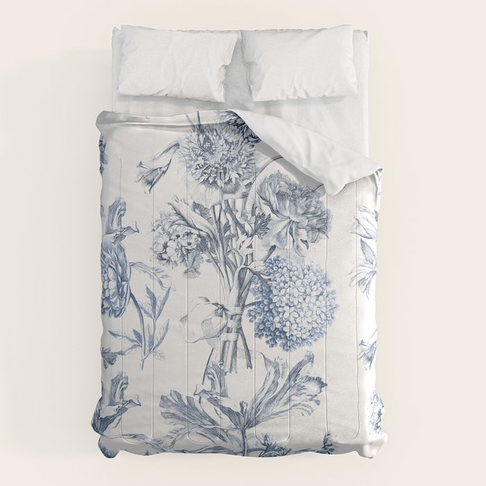Floral Toile, Blue with White Background Comforter Gallery Image 6