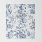 Floral Toile, Blue with White Background Throw Blanket Gallery Image 2