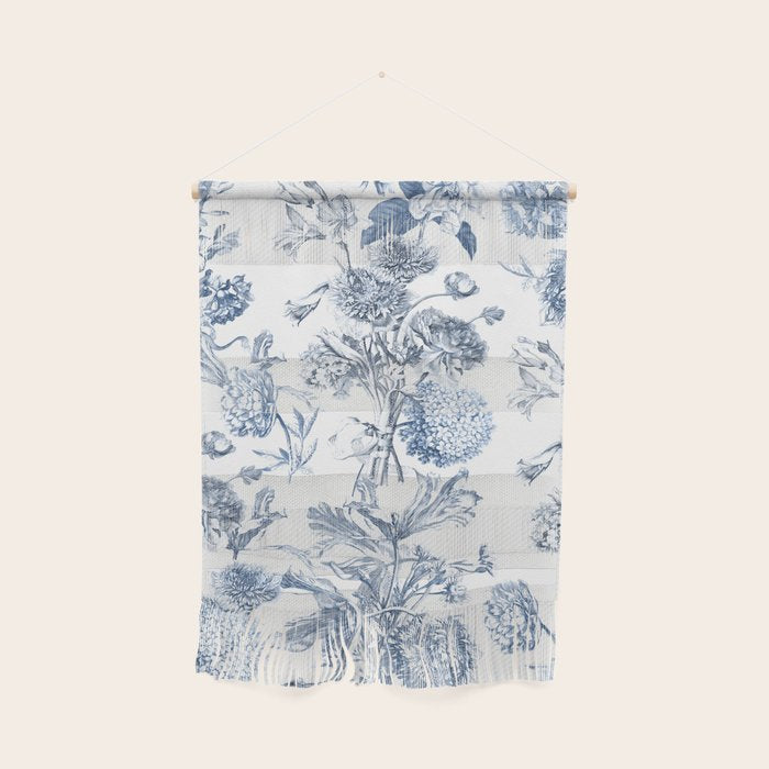 Floral Toile, Blue with White Background Wall Hanging Gallery Image 1