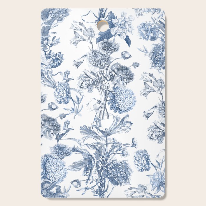 Floral Toile, Blue with White Background Cutting Board Gallery Image 1