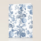 Floral Toile, Blue with White Background Stationery Card Gallery Image 2