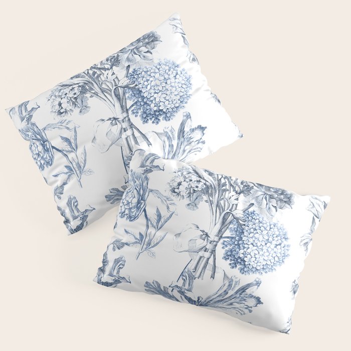 Floral Toile, Blue with White Background Pillow Sham Gallery Image 3