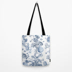 Floral Toile, Blue with White Background Tote Bag Gallery Image 2
