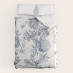 Floral Toile, Blue with White Background Duvet Cover Gallery Image 6