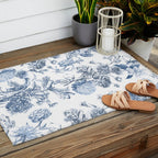 Floral Toile, Blue with White Background Outdoor Rug Gallery Image 2