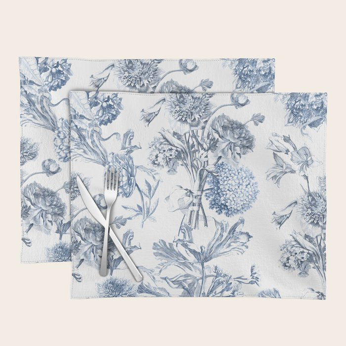 Floral Toile, Blue with White Background Placemat Gallery Image 1