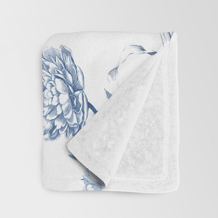 Floral Toile, Blue with White Background Throw Blanket Gallery Image 3