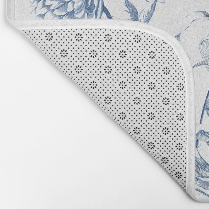 Floral Toile, Blue with White Background Bath Mat Gallery Image 2