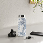 Floral Toile, Blue with White Background Water Bottle Gallery Image 4