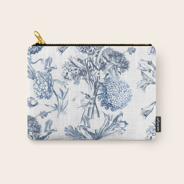 Floral Toile, Blue with White Background Carry All Pouch Gallery Image 1