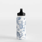 Floral Toile, Blue with White Background Water Bottle Gallery Image 3