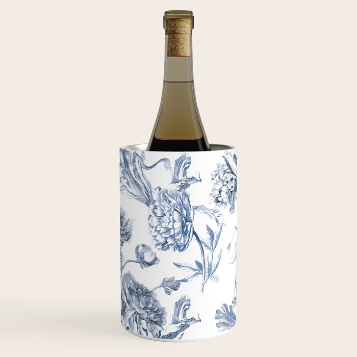 Floral Toile, Blue with White Background Wine Chiller Gallery Image 2