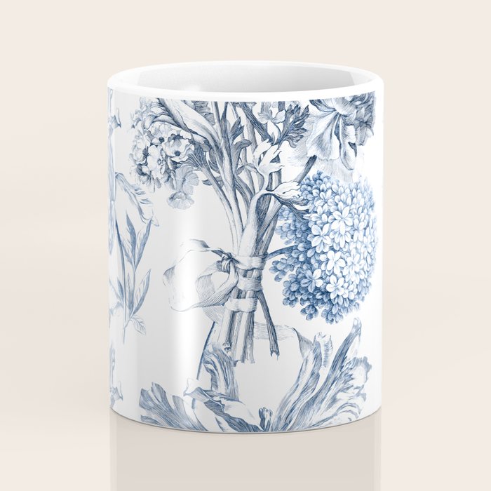Floral Toile, Blue with White Background Coffee Mug Gallery Image 4