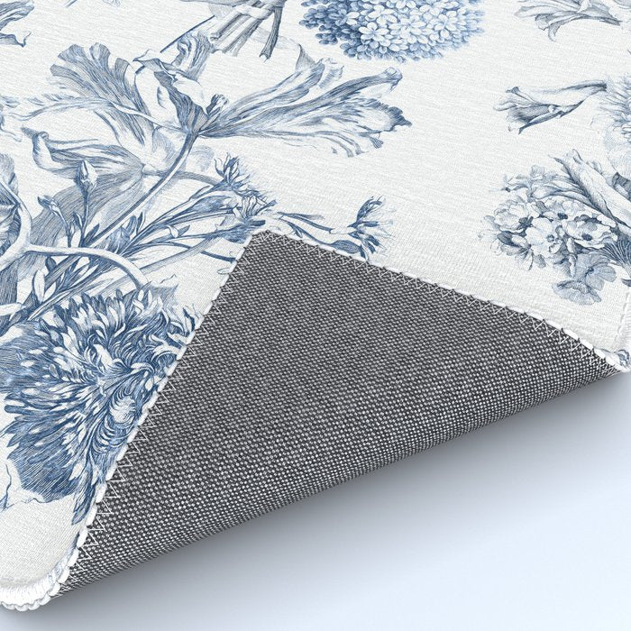 Floral Toile, Blue with White Background Rug Gallery Image 4