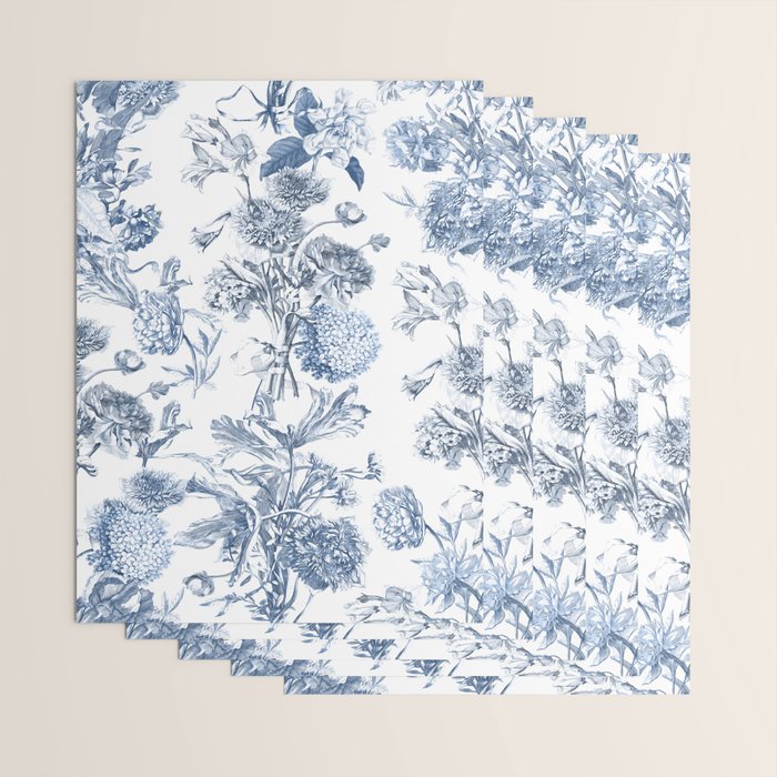 Floral Toile, Blue with White Background Wrapping Paper Gallery Image 3