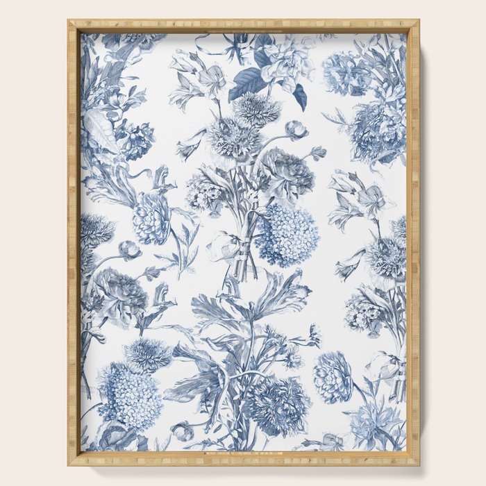Floral Toile, Blue with White Background Serving Tray Gallery Image 1