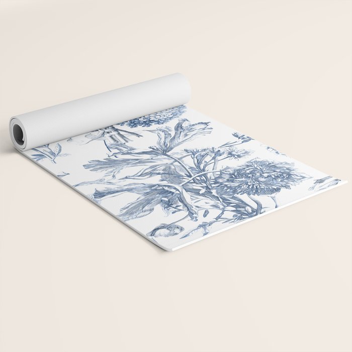 Floral Toile, Blue with White Background Yoga Mat Gallery Image 2