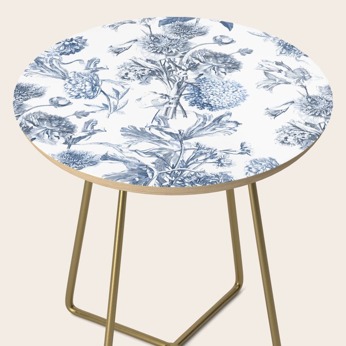 Floral Toile, Blue with White Background Side Table Gallery Image 2