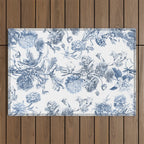 Floral Toile, Blue with White Background Outdoor Rug Gallery Image 1