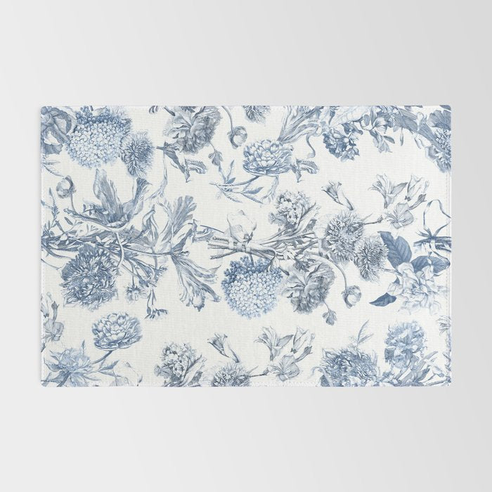 Floral Toile, Blue with White Background Rug Gallery Image 2