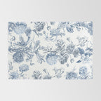 Floral Toile, Blue with White Background Rug Gallery Image 2