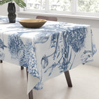Floral Toile, Blue with White Background Tablecloth Gallery Image 3